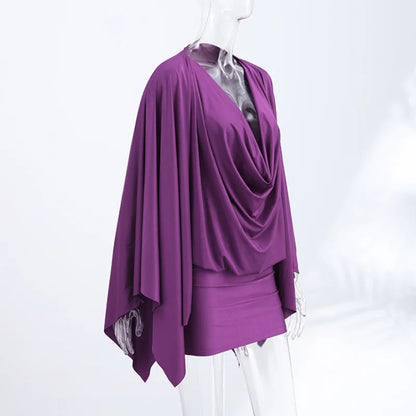 V-Neck Flare Sleeve Mini Dress | Wovetsa