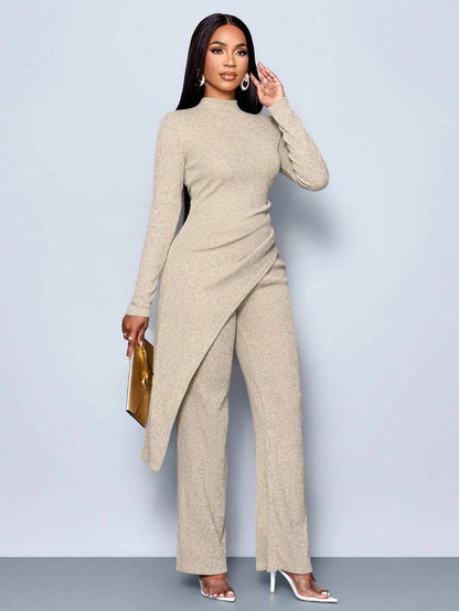 Asymmetric High-Neck Knit Set | Wovetsa