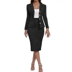 Women's Business Skirt Suit Set Long Sleeve Blazer Jacket And Pencil Skirt Set Casual Office Work 2 Piece Outfits