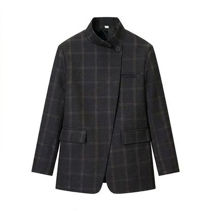 Plaid Stand Collar Blazer | Wovetsa