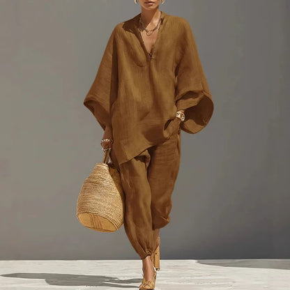 V-Neck Batwing Sleeve Top & Ankle Pants Set | Wovetsa