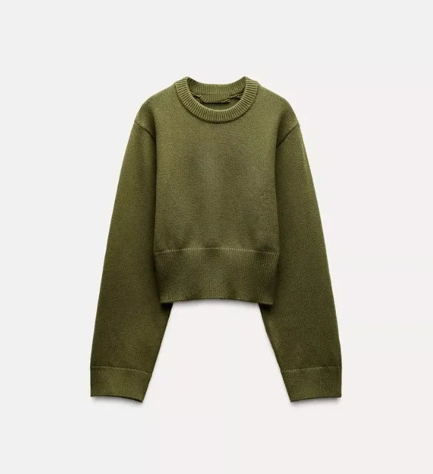 Loose sleeve round neck knitted sweater 2025 new product ladies ultra-wide ribbed hem long sleeve short cardigan