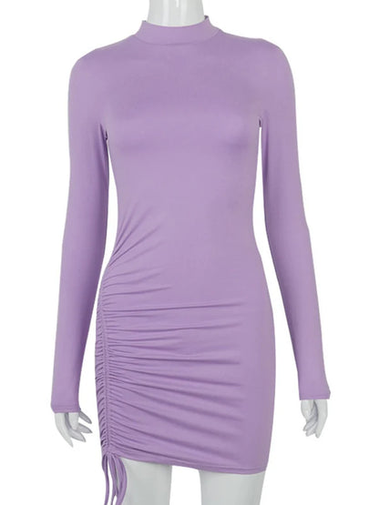 Ruched Turtleneck Bandage Bodycon Mini Dress | Wovetsa