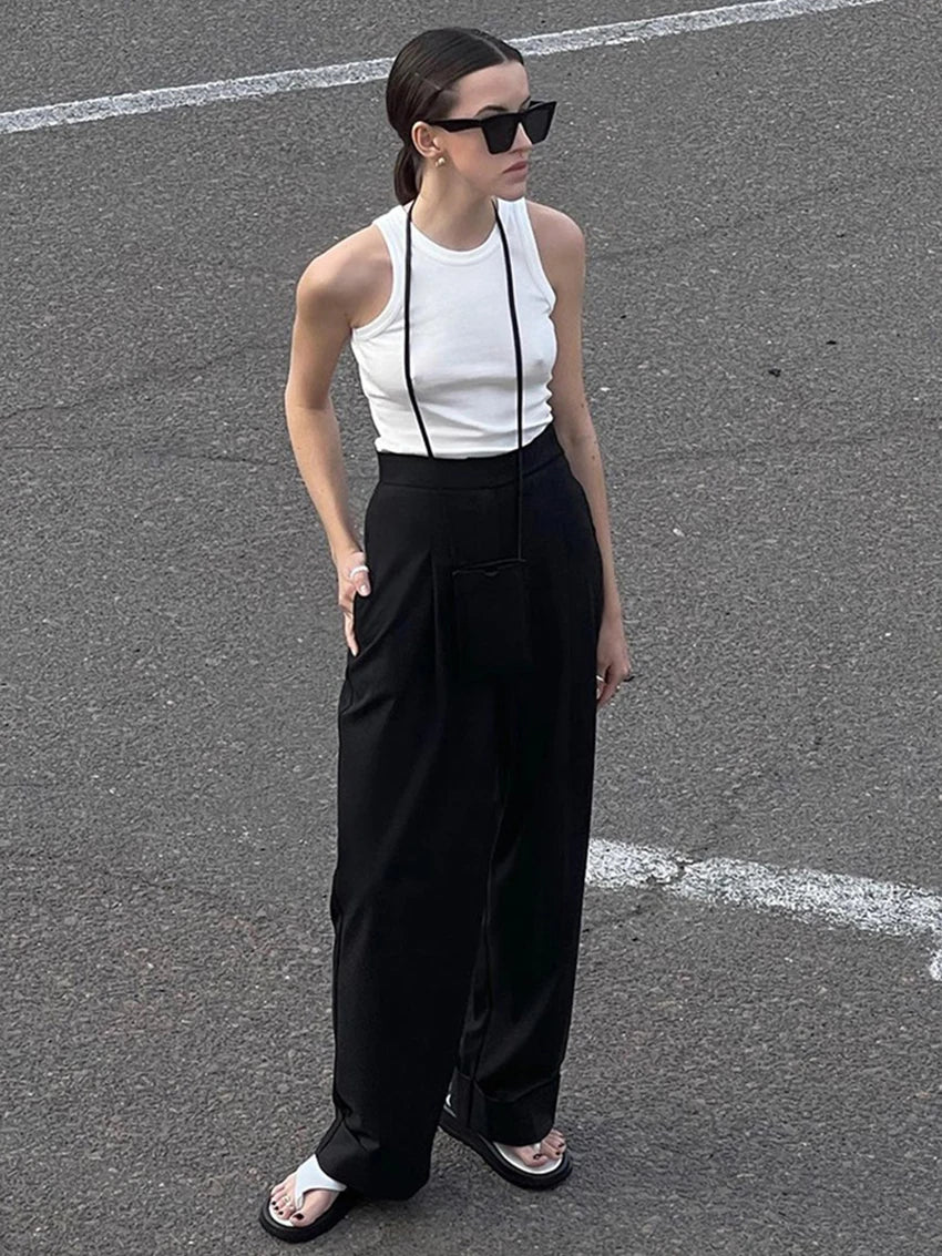 High-Waist Wide-Leg Office Trousers | Wovetsa