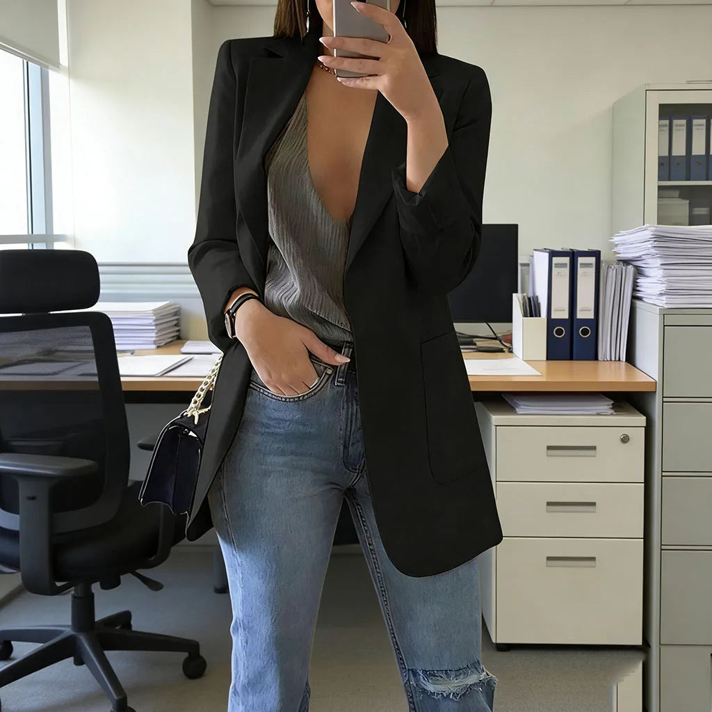 Lapel Blazer Loose Fit Buttonless | Wovetsa