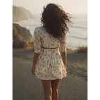 Floral Print Puff Sleeve Crop Top Layered Cake Skirt Two Piece Set French Style Waist Cinching Slimming for Women
