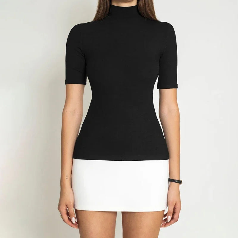Contrast Color Turtleneck Bodycon Mini Dress | Wovetsa