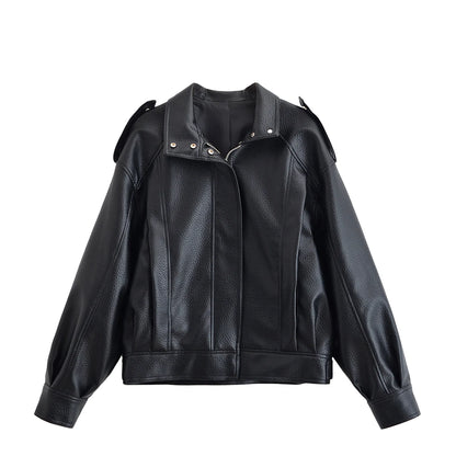 HH Autumn Pu Leather Jacket For Women Fashion High Street Overcoat Jackets Long Sleeve Zipper Coats Winter Casual Lady Outwear