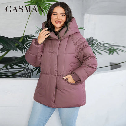 GASMAN 2024 Fashion Down Jacket Women Plus Size Short Casual Hooded Big Pocket Parkas Female multicolor Coat Outwear 88595