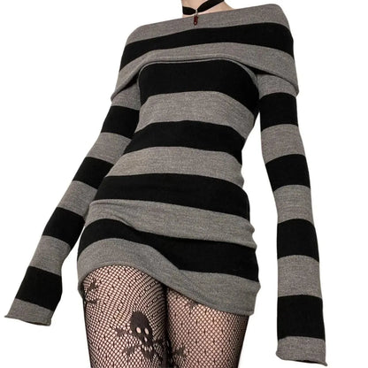 Striped Off-Shoulder Bodycon Mini Dress | Wovetsa