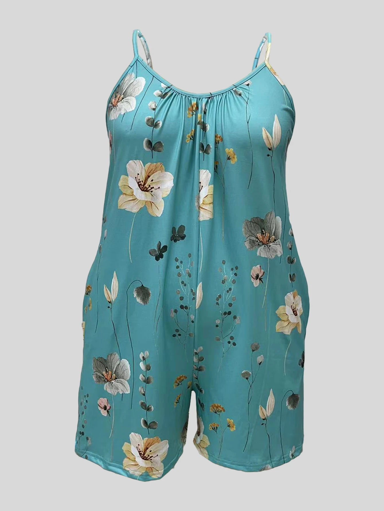 Plus Size Floral Cami Romper Jumpsuit | Wovetsa