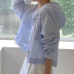 Stripe Contrast Hooded Shirt | Wovetsa