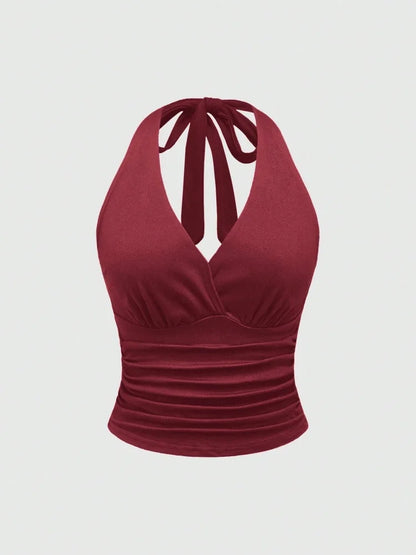 Y2K Backless Halter Ruched Crop Top | Wovetsa