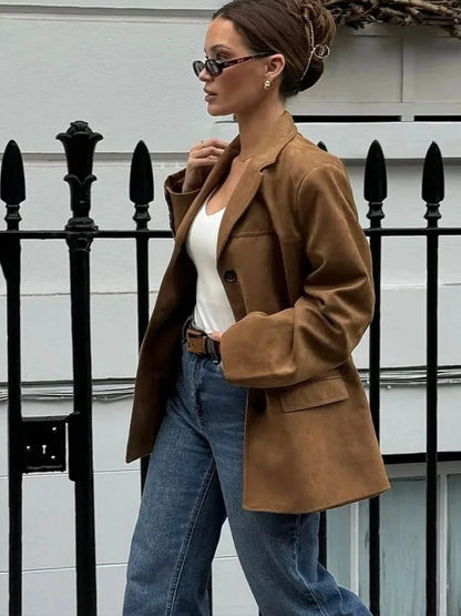 V-Neck Knit Blazer Loose Fit Jacket | Wovetsa
