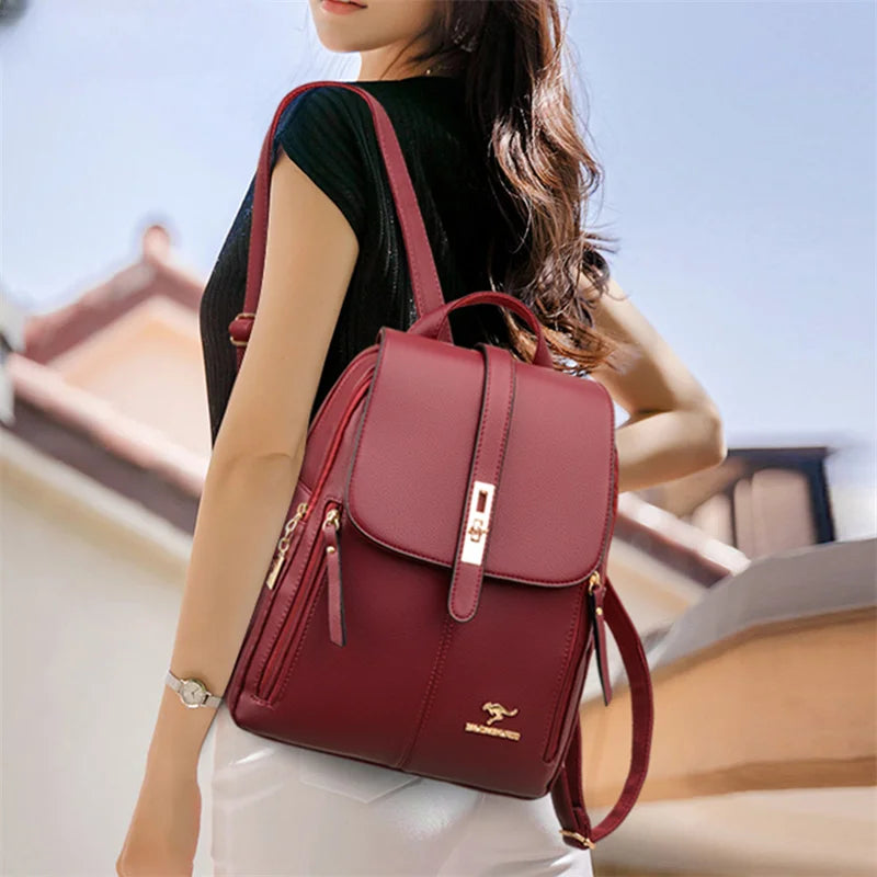 Women's PU Leather Backpack with Lock Detail | Wovetsa