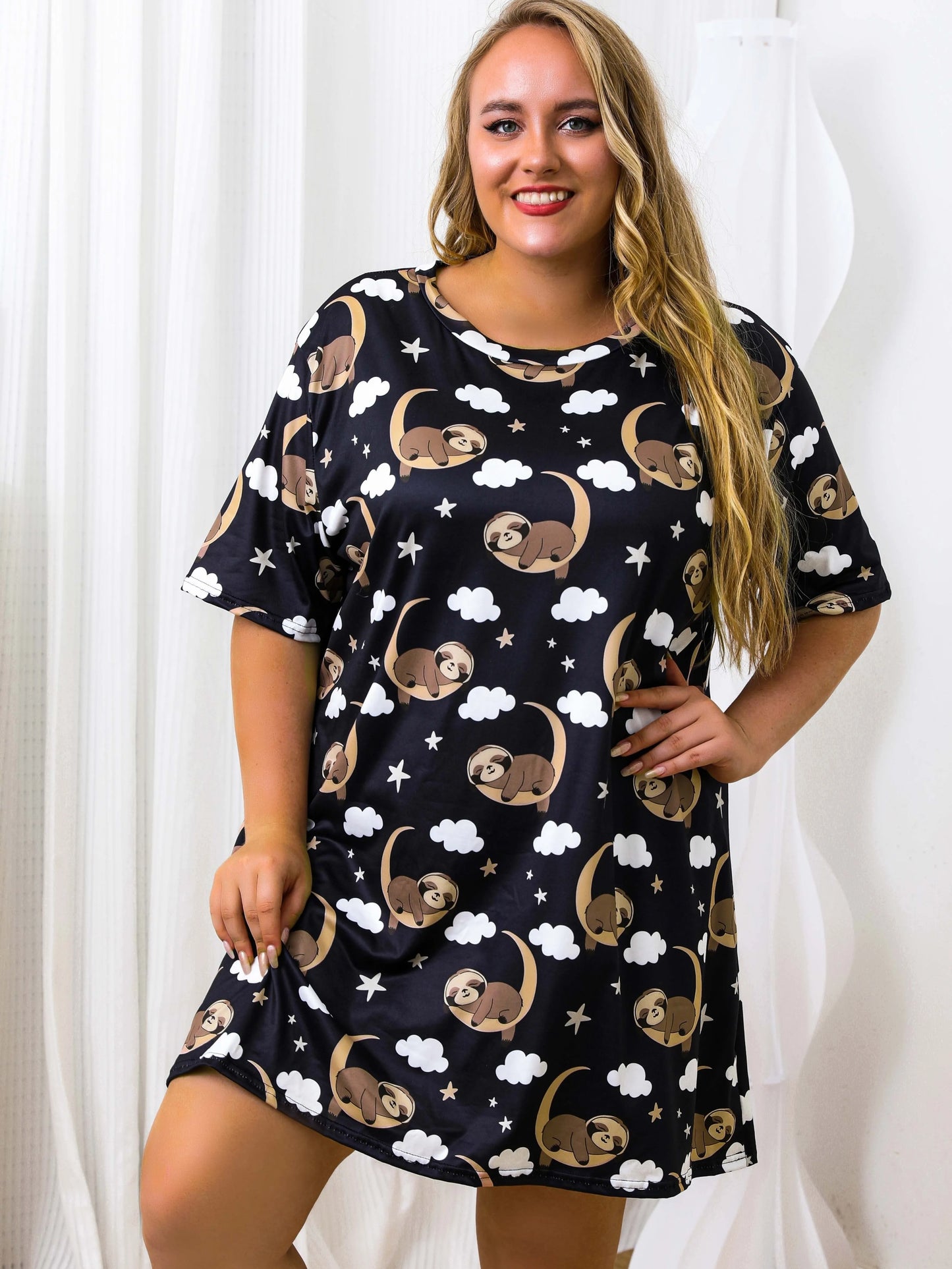 Plus Size Ice Silk Short Sleeve Knee-Length Dress | Wovetsa