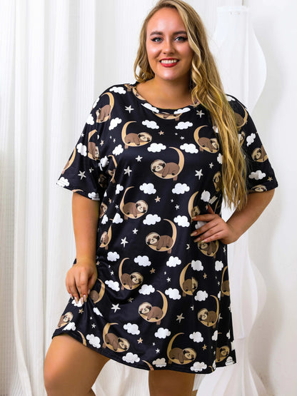 Plus Size Ice Silk Short Sleeve Knee-Length Dress | Wovetsa