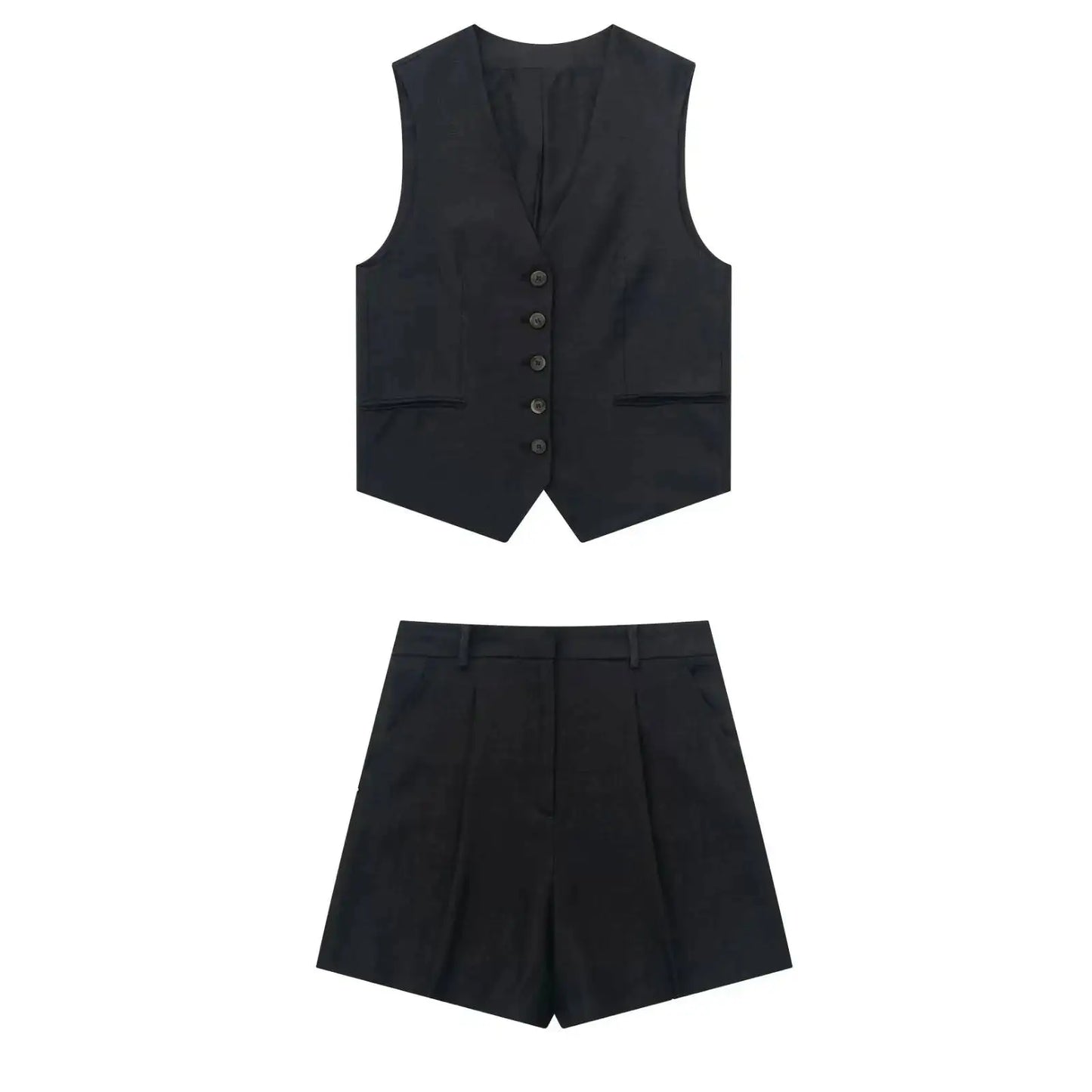 Women's Green Summer Two Piece Set | Relaxed Elegant Vest and Shorts Outfit