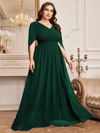 Plus Size V-Neck Flare Sleeve Formal Maxi Dress | Wovetsa