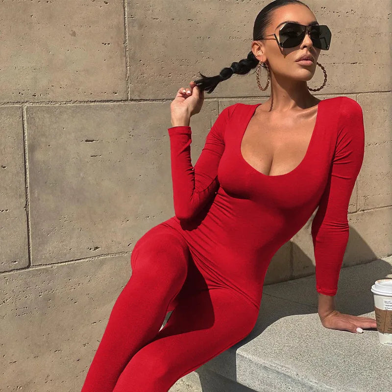 Skinny Long Sleeve Bodycon Jumpsuit | Wovetsa