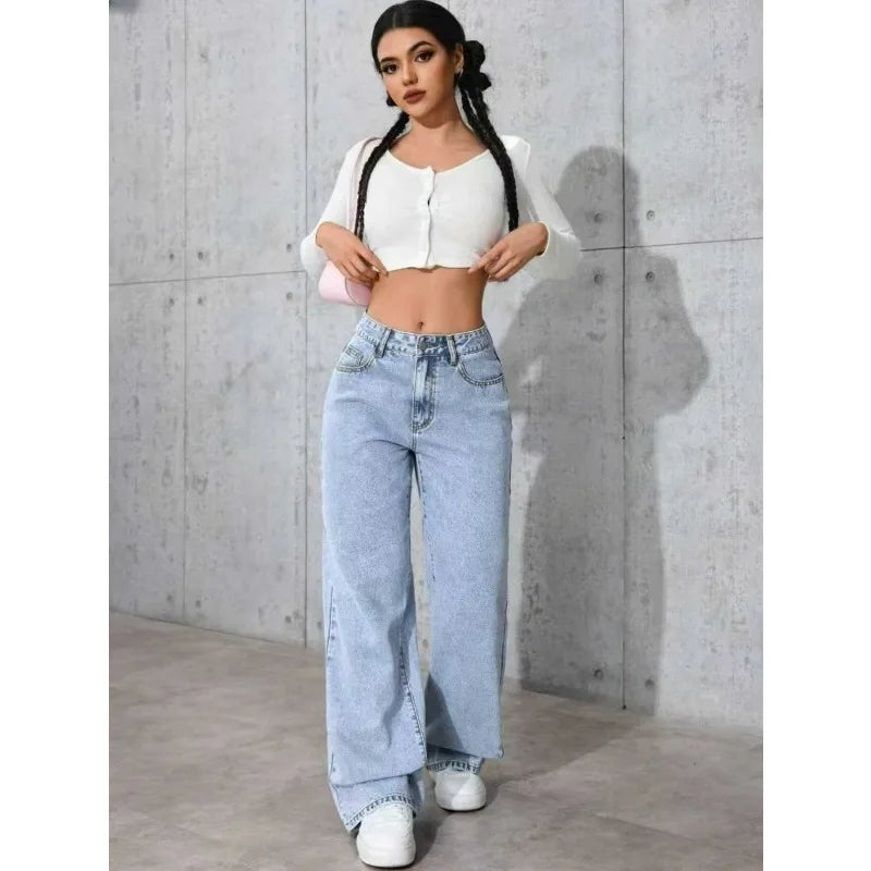 Y2K Wide Leg Straight Denim Jeans | Wovetsa