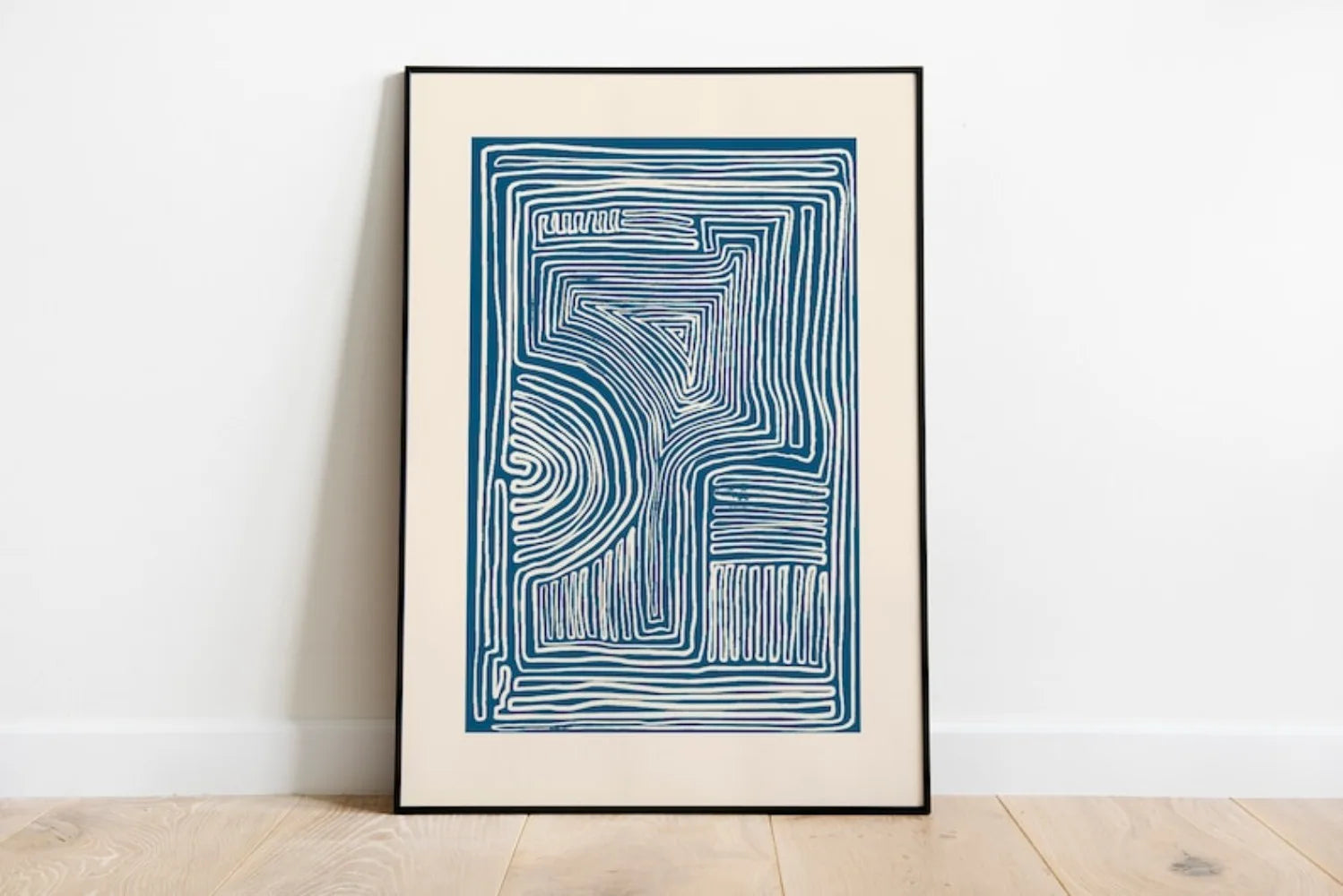Blue Line Art Abstract Canvas Print | Wovetsa