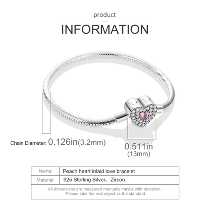 S925 Silver Heart Zircon Charm Bracelet | Wovetsa