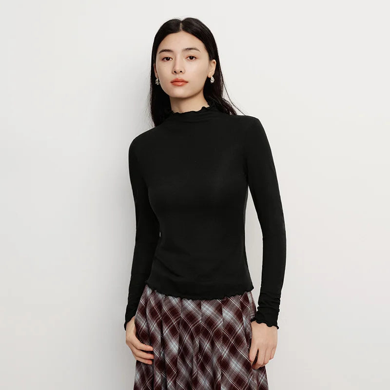Wool Ruffled Trim Knit Top | Wovetsa