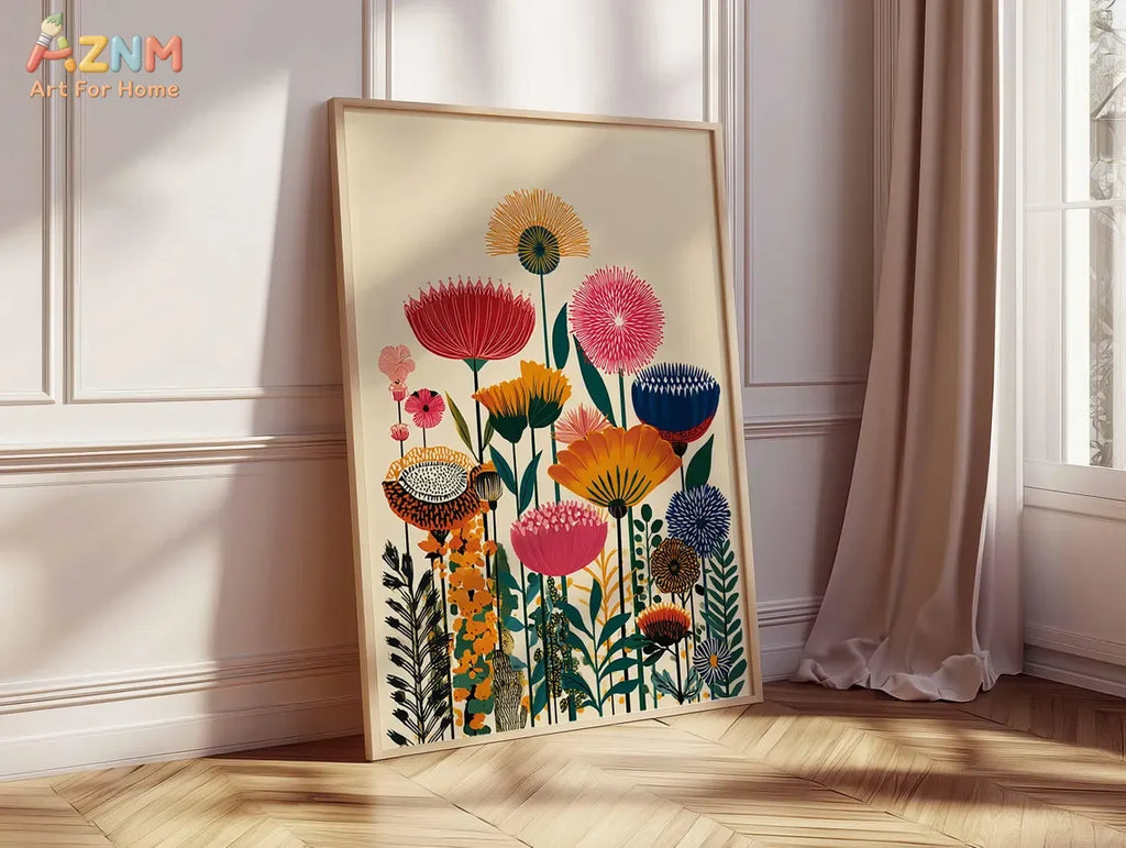 Colorful Botanical Floral Canvas Print | Wovetsa