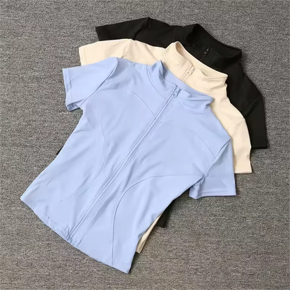 Stand Collar Full-Zip Slim Workout Top | Wovetsa