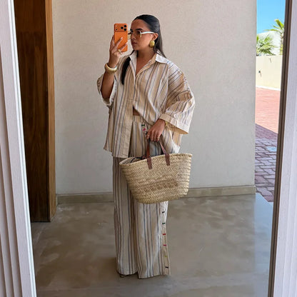 Lapel Shirt & Wide-Leg Pant Set | Wovetsa