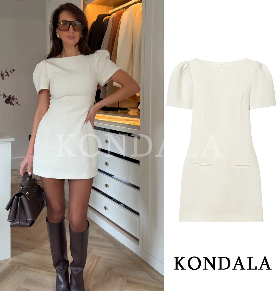 KONDALA Elegant Chic Short Sleeve Dress Women Trendy Holiday Slim Short Dress 2026 Spring Fashion Minimalist Romantic Lady Dress