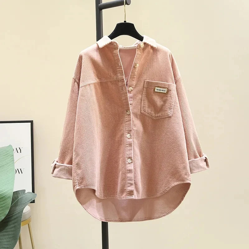 Corduroy Long Sleeve Button-Up Blouse | Wovetsa