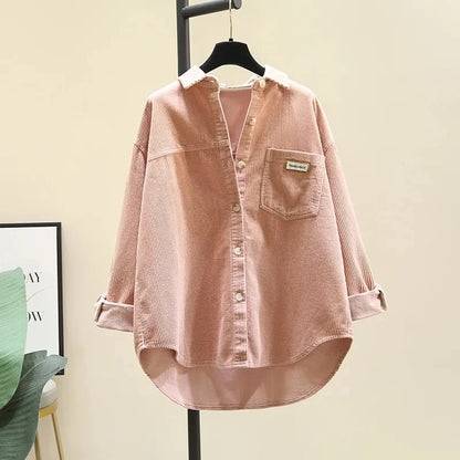 Corduroy Long Sleeve Button-Up Blouse | Wovetsa