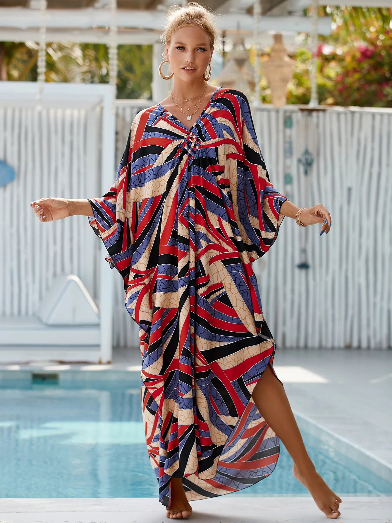 Animal Print Kaftan Beach Cover-Up Dress | Wovetsa