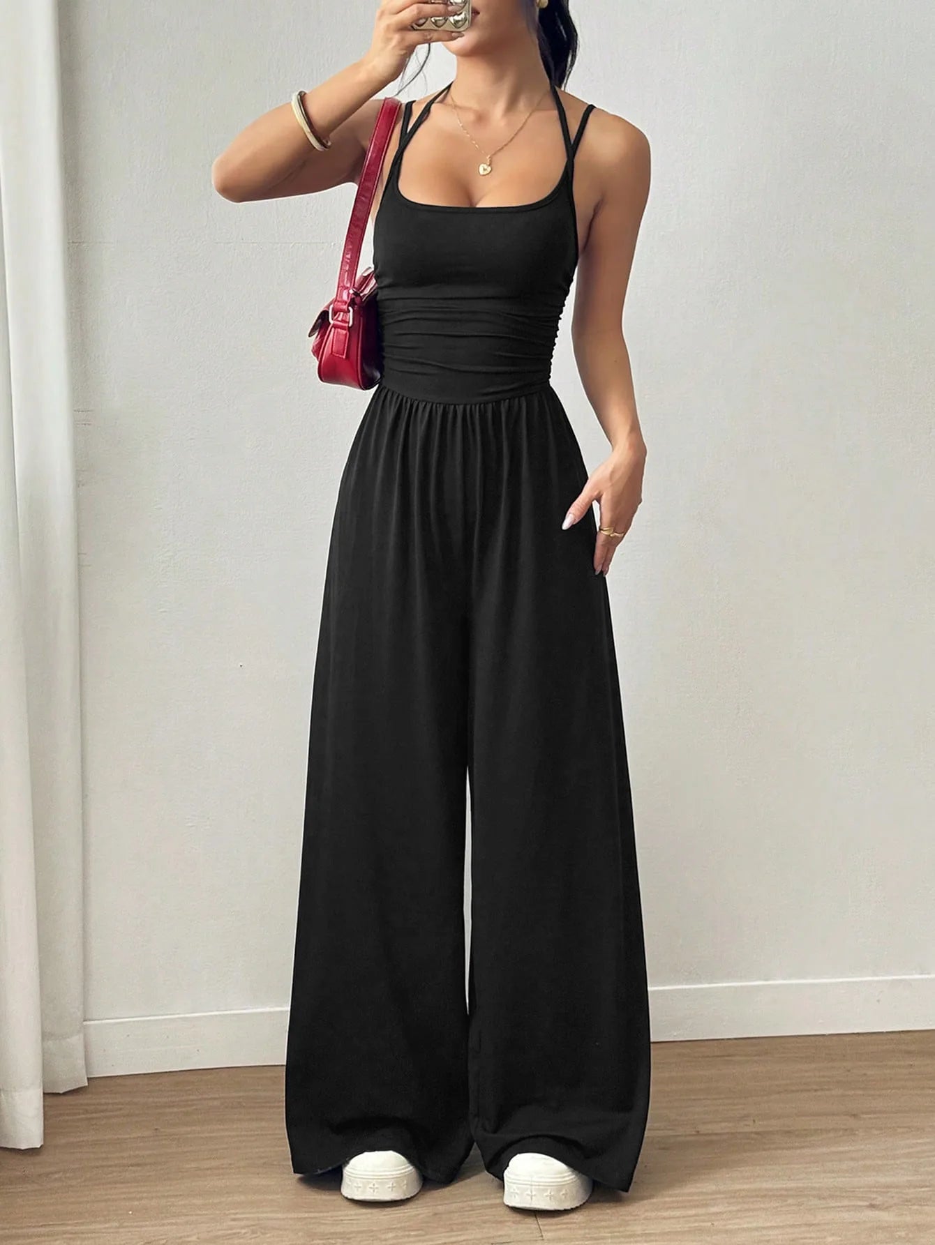 Women's Wide Leg Jumpsuit Casual Summer Sleeveless Suspender Loose Fit One Piece Outfit