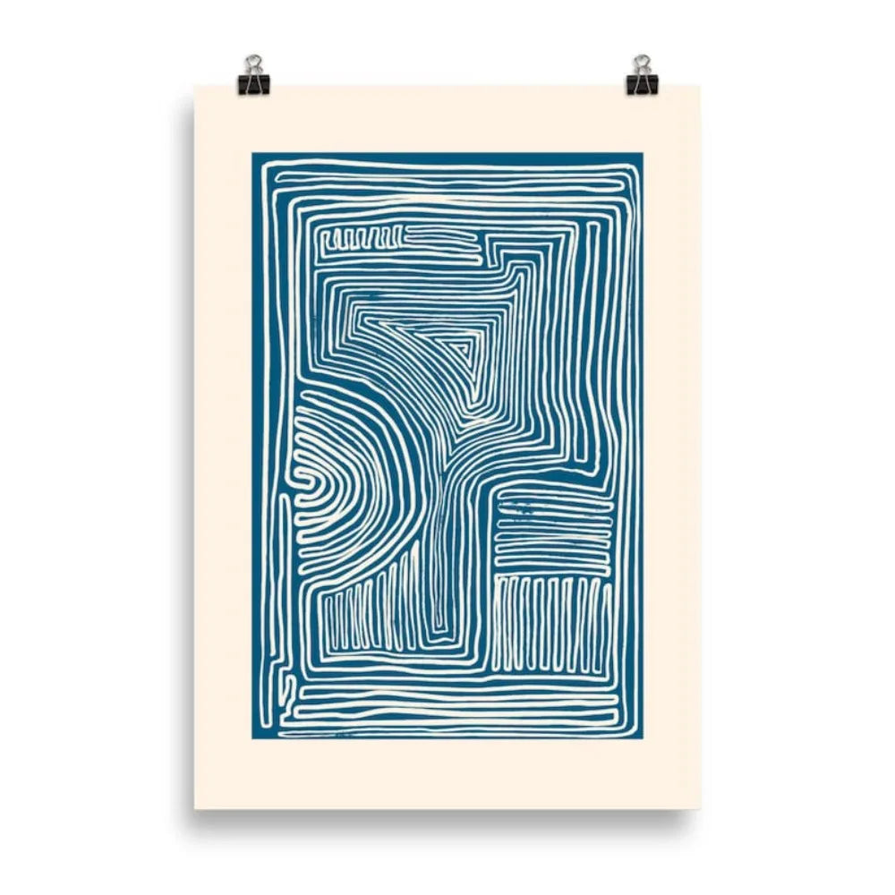 Blue Line Art Abstract Canvas Print | Wovetsa