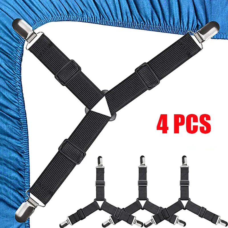 Bed Sheet Holder Clips 4-Pack Adjustable Elastic Straps | Wovetsa