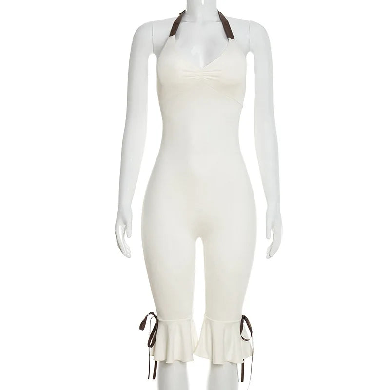 Lace-Up Halter Bow Backless Y2K Jumpsuit | Wovetsa