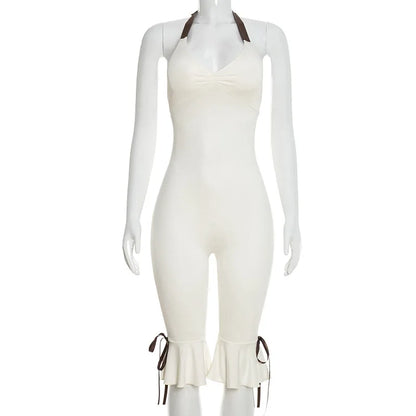 Lace-Up Halter Bow Backless Y2K Jumpsuit | Wovetsa