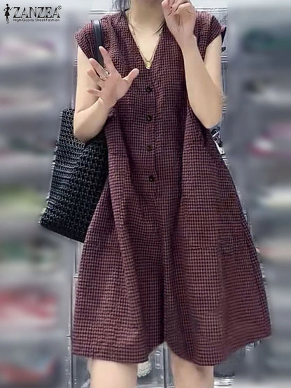 Plaid Sleeveless Jumpsuit | Wovetsa
