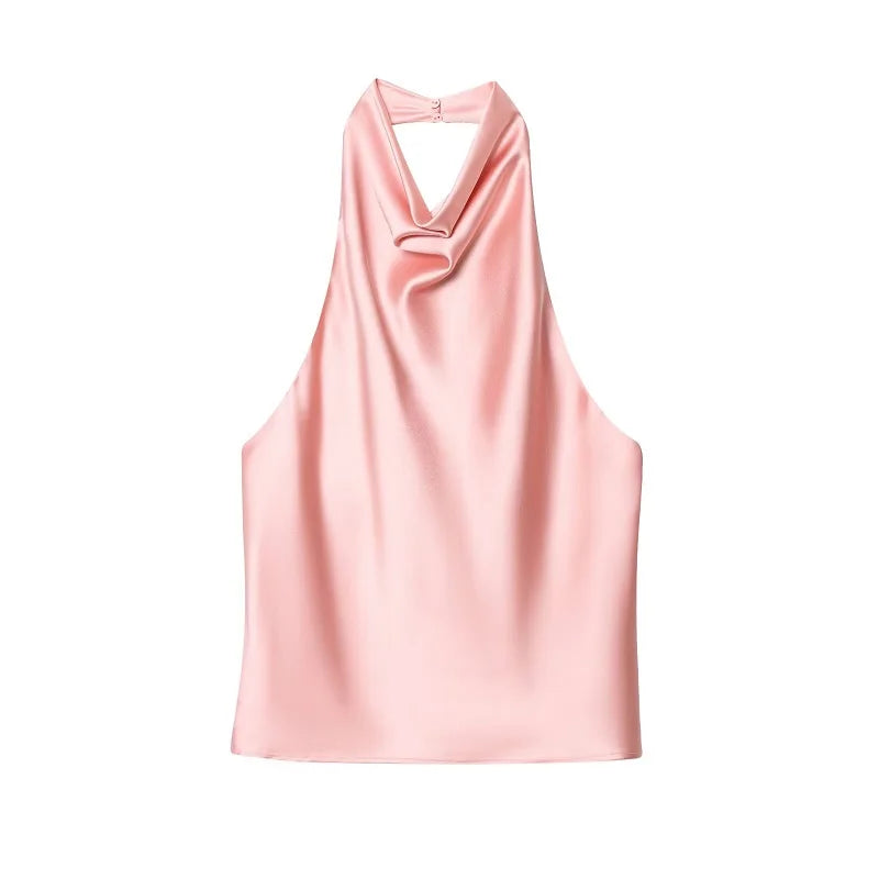 Satin Halter Backless Camisole Top | Wovetsa