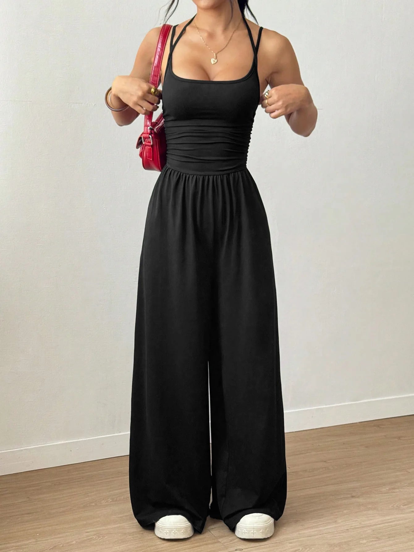 Women's Wide Leg Jumpsuit Casual Summer Sleeveless Suspender Loose Fit One Piece Outfit