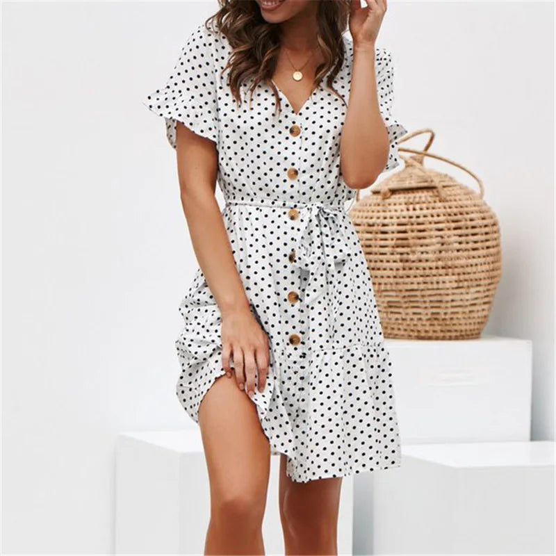 Plus Size Polka Dot Short Sleeve Dress | Wovetsa