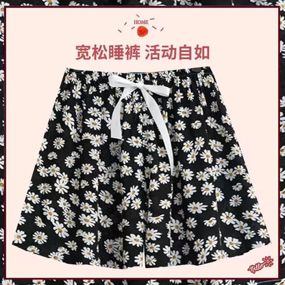 Summer Women Casual High Waist Shorts Pants Womens Bohemian Beach Lightweight Printed Drawstrings Elastic Waist Lounge Bottoms