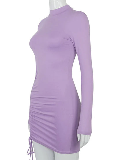 Ruched Turtleneck Bandage Bodycon Mini Dress | Wovetsa