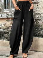 Plus Size Women's Cotton-Linen Harem Trousers | Wovetsa