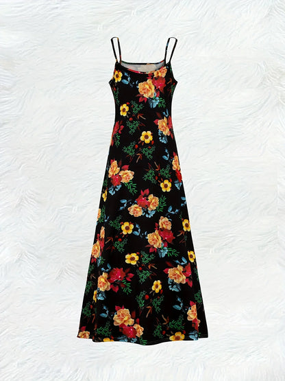 Rose Floral Spaghetti Strap Maxi Dress | Wovetsa