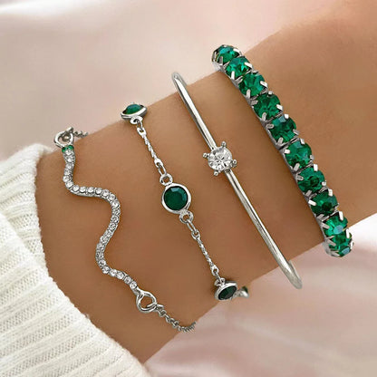 Snake & Gemstone Bangle Bracelet Set (4 Pcs) | Wovetsa