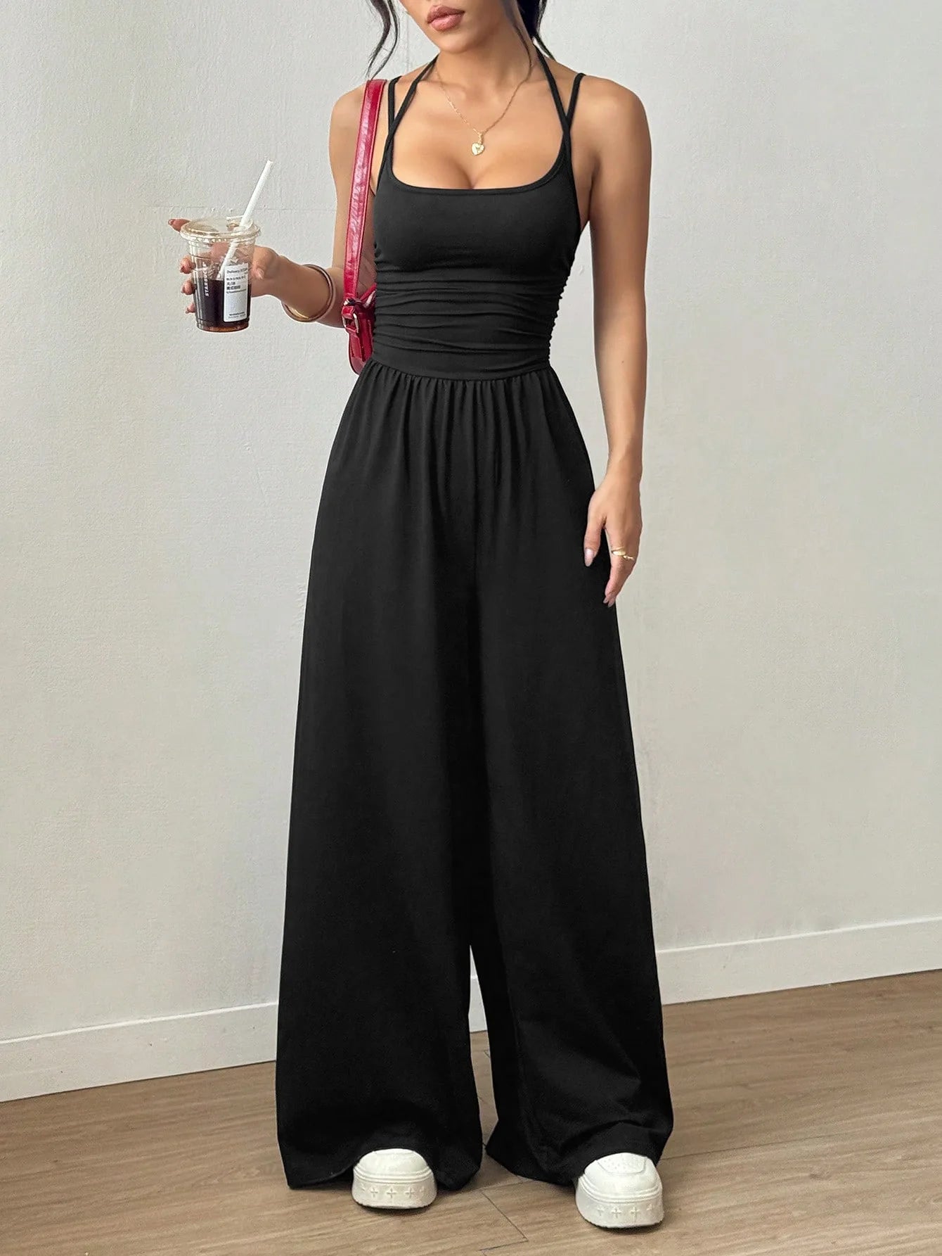 Women's Wide Leg Jumpsuit Casual Summer Sleeveless Suspender Loose Fit One Piece Outfit